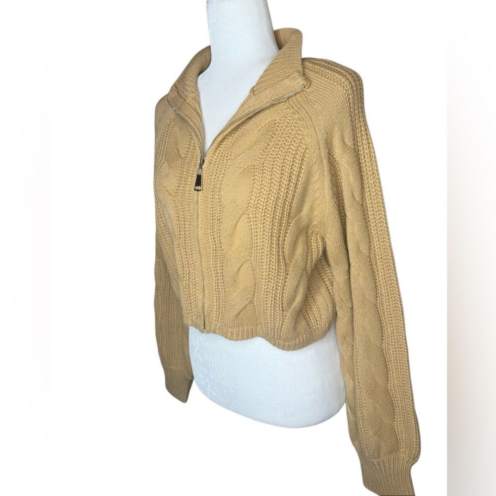 Cider Camel Cable Knit zip front sweater Size Small - Picture 3 of 5